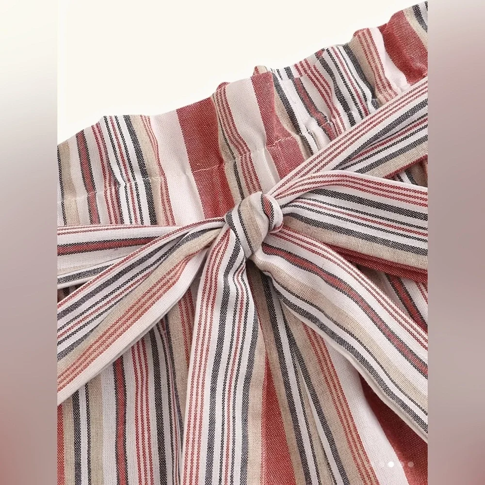 Boho Striped Tie Waist Shorts for Women - Perfect for Spring and Summer Fashion - Picture 2 of 6